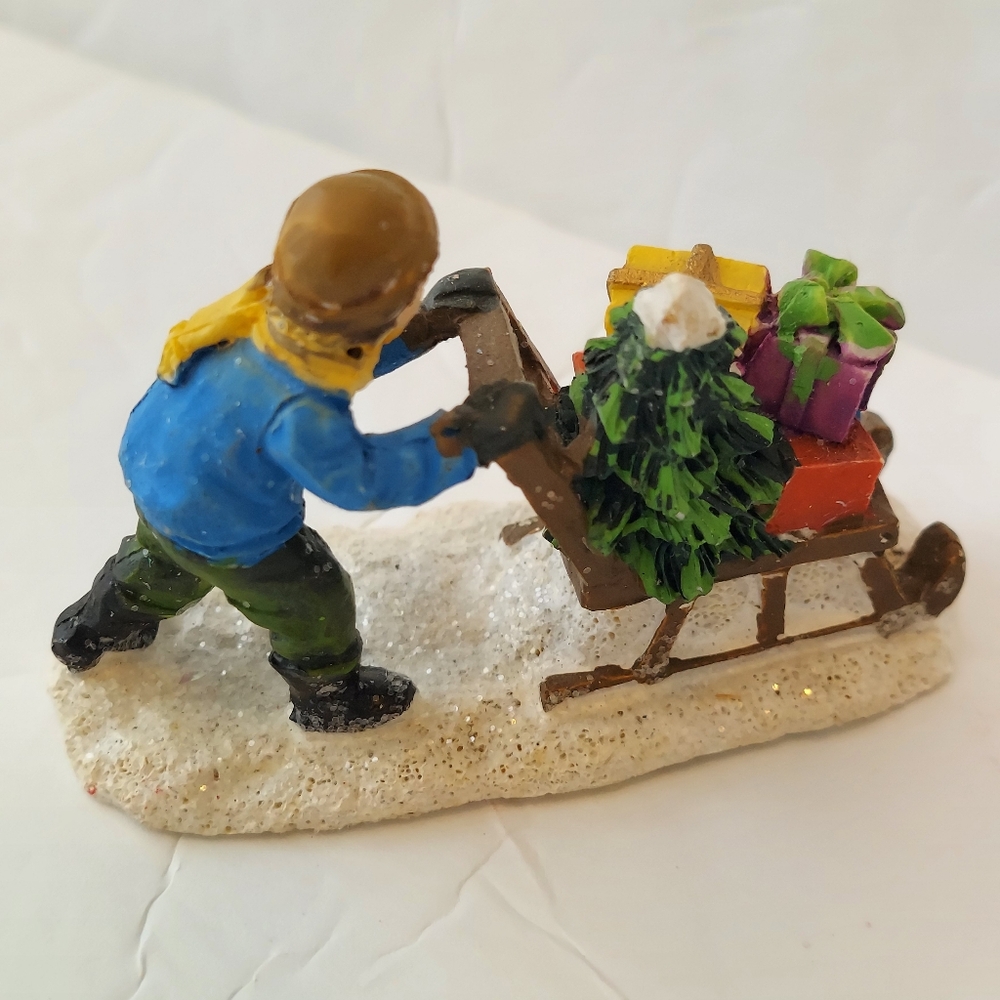 Boy Pushing Sled Gifts Christmas Village Figurine - Picture 5 of 8